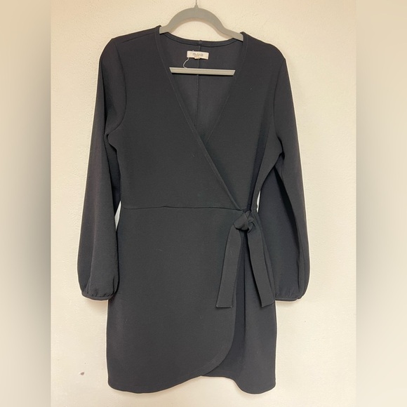 Madewell Texture & Thread Long Sleeve Side Tie Wrap Dress Black large - Picture 2 of 9